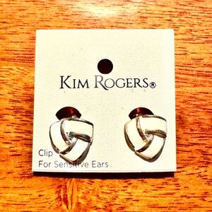 Kim Rogers White and Silver Knot Clip Earrings
